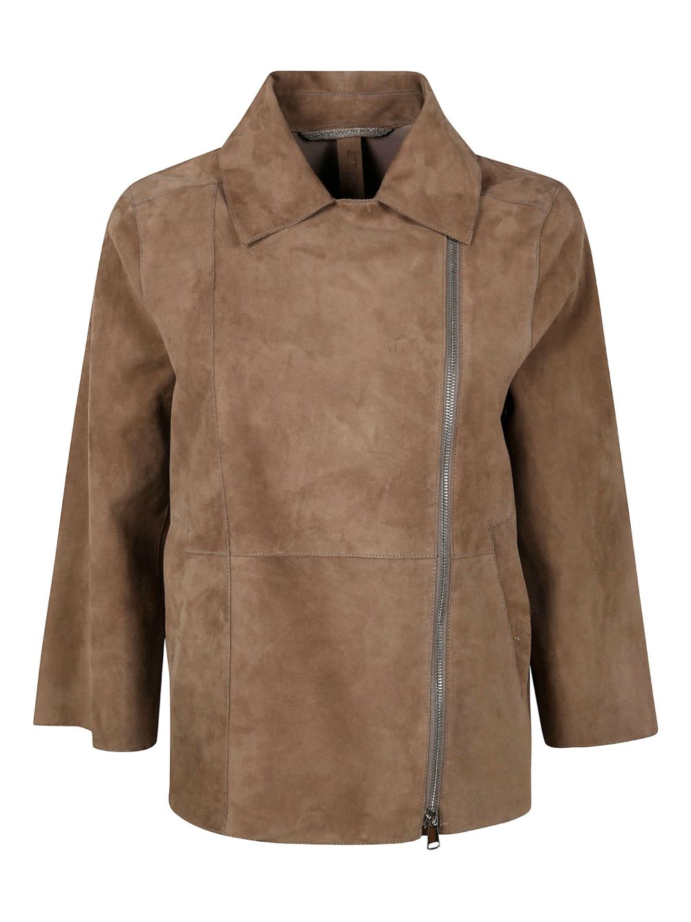 Off-centre zip jacket - Brown