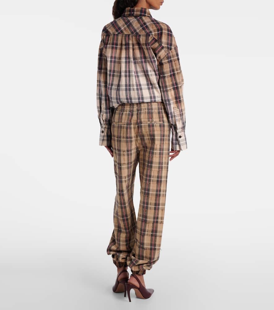 Checked cotton flannel cargo pants