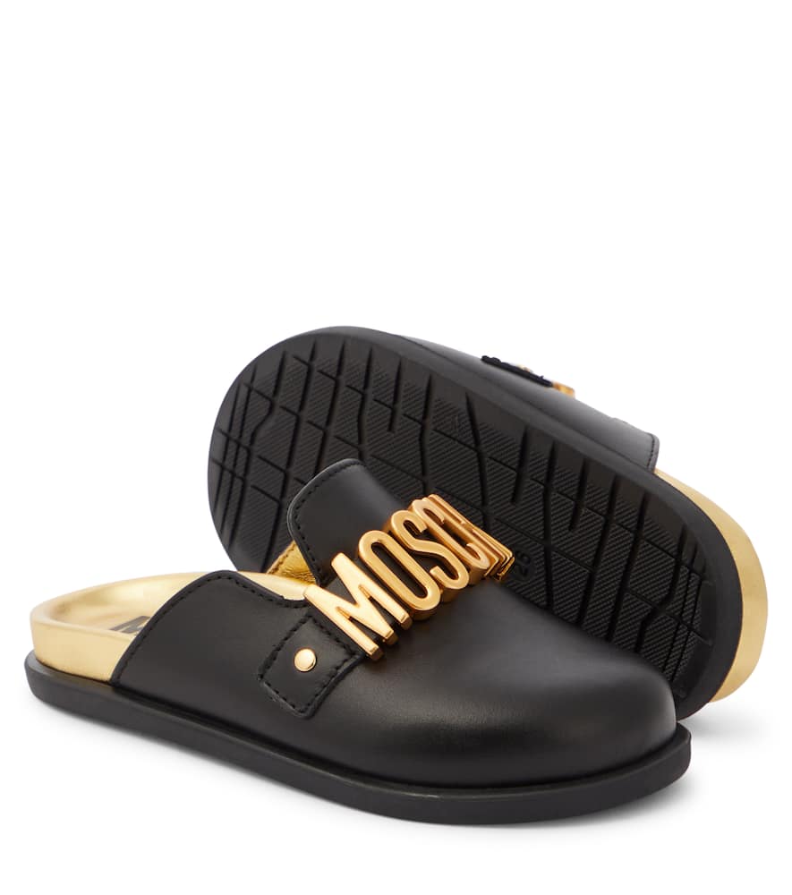 Moschino Kids Logo leather mules