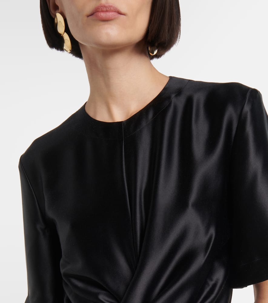 Honey belted silk satin midi dress