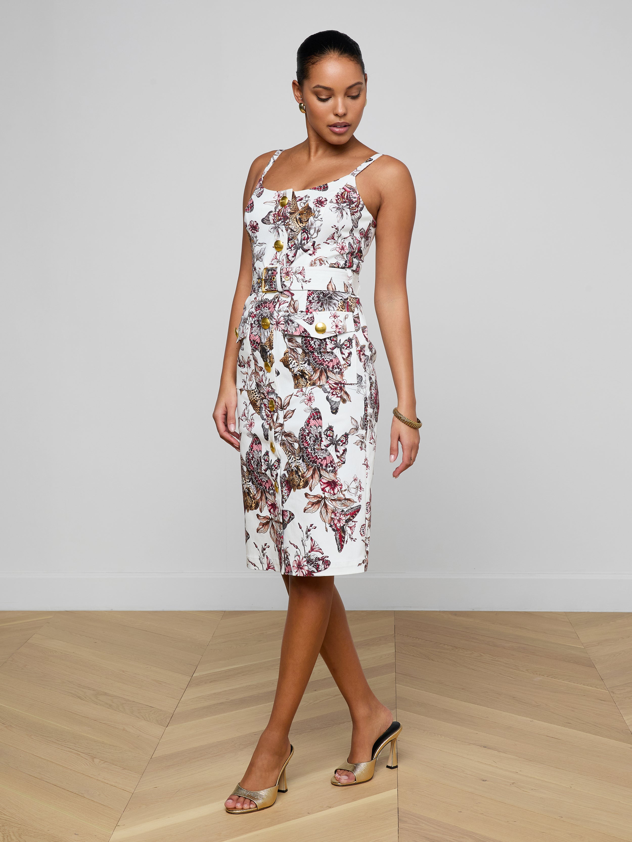Ida Dress In White Multi Large Butterfly Jungle