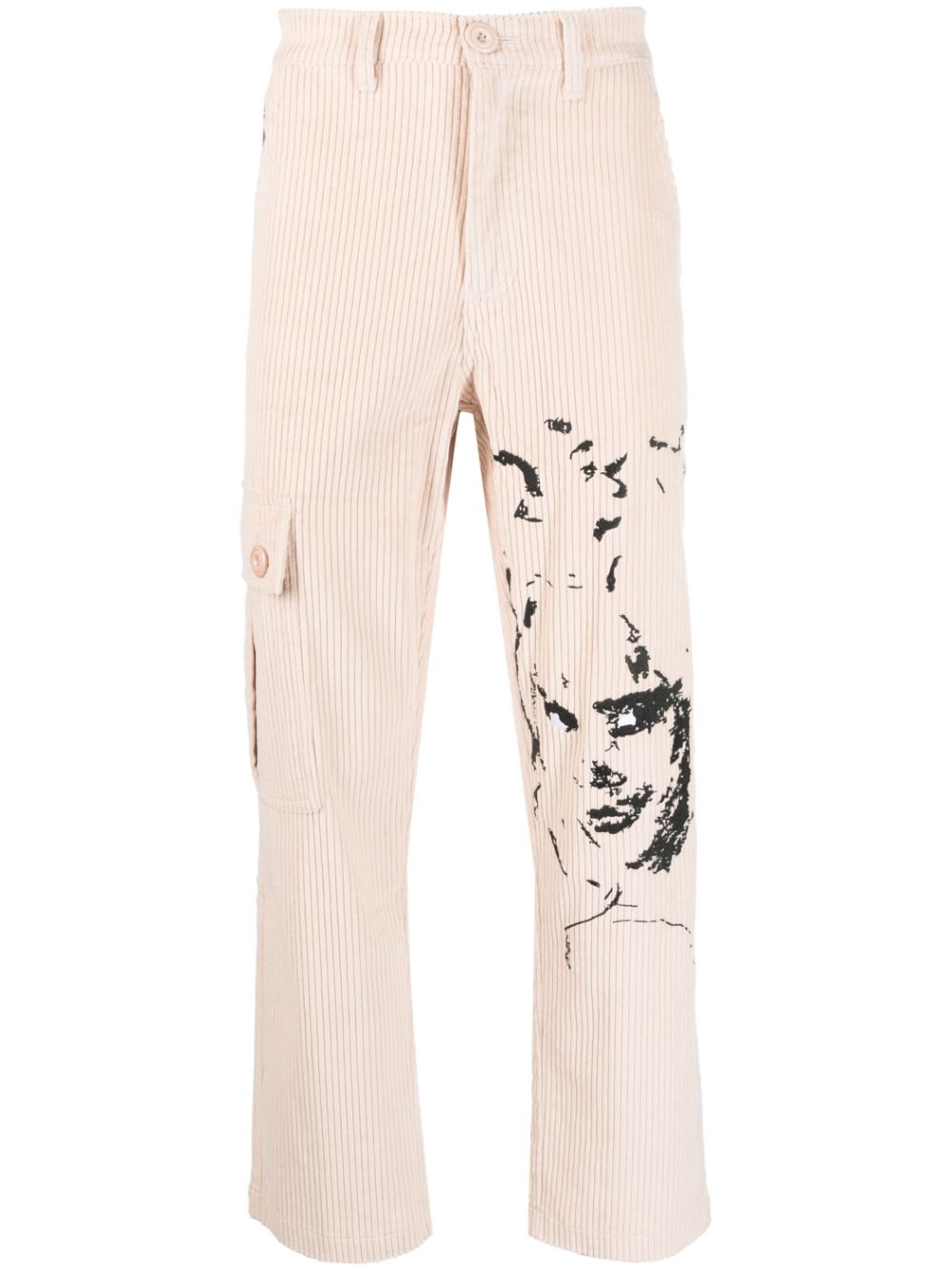 Embroidered-face straight-leg trousers - Neutrals