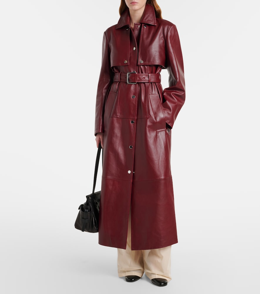 Paste leather trench coat