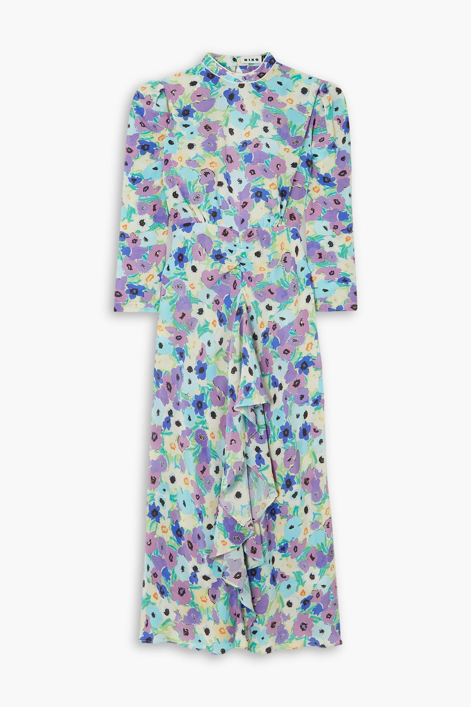 Dani ruffled cutout floral-print silk crepe de chine dress
