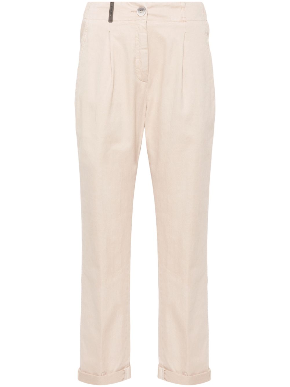 Cropped Tapered Trousers — Beige