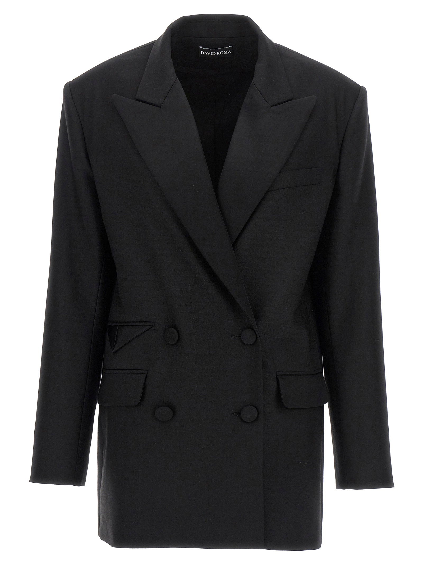 Tailored Tuxedo Double-Breasted Blazer — Black