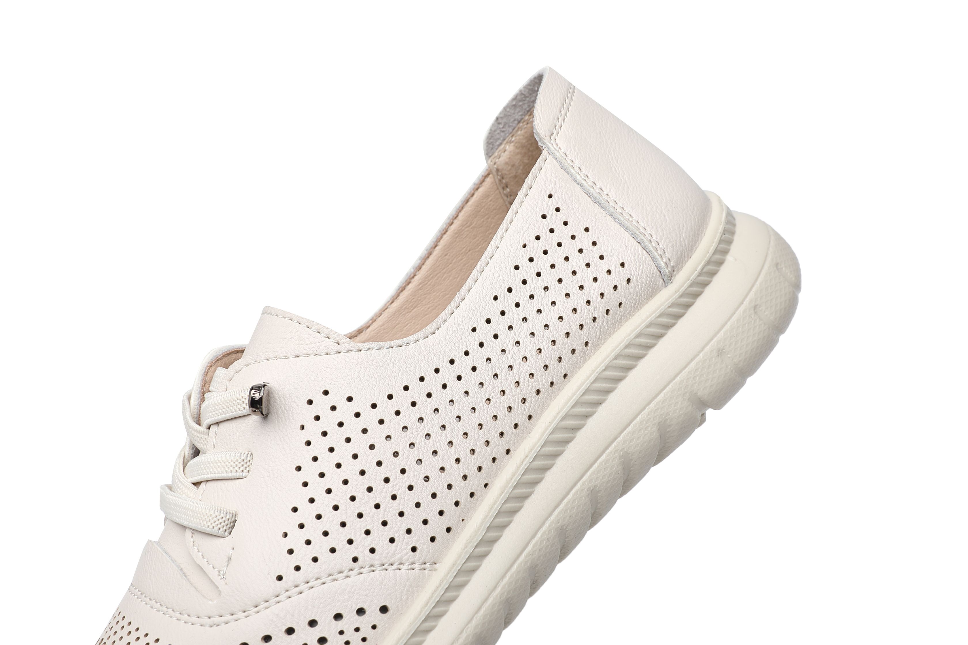 Ivachy Hollow Out Perforated Lace Up Loafers Flat Shoes In Beige