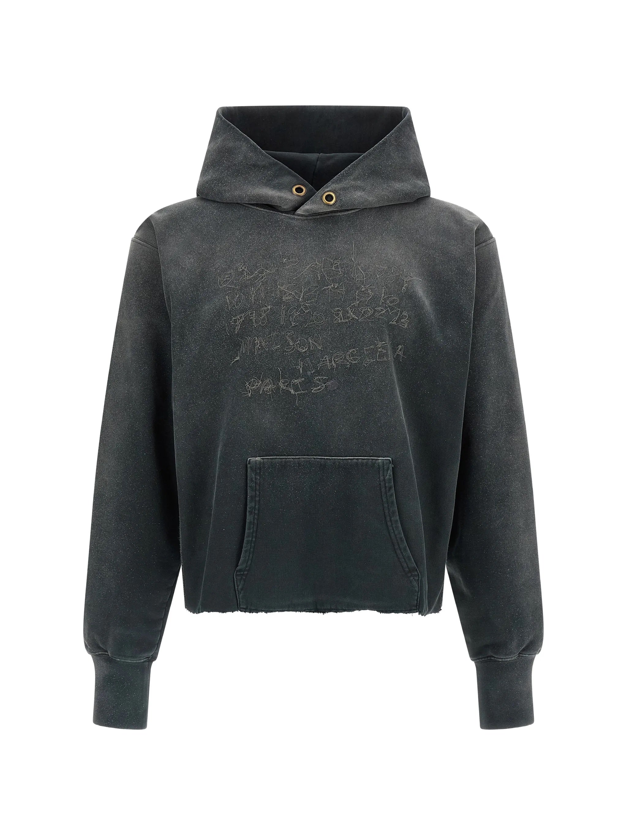 Logo Embroidered Cotton Hoodie with Raw-Cut Hem