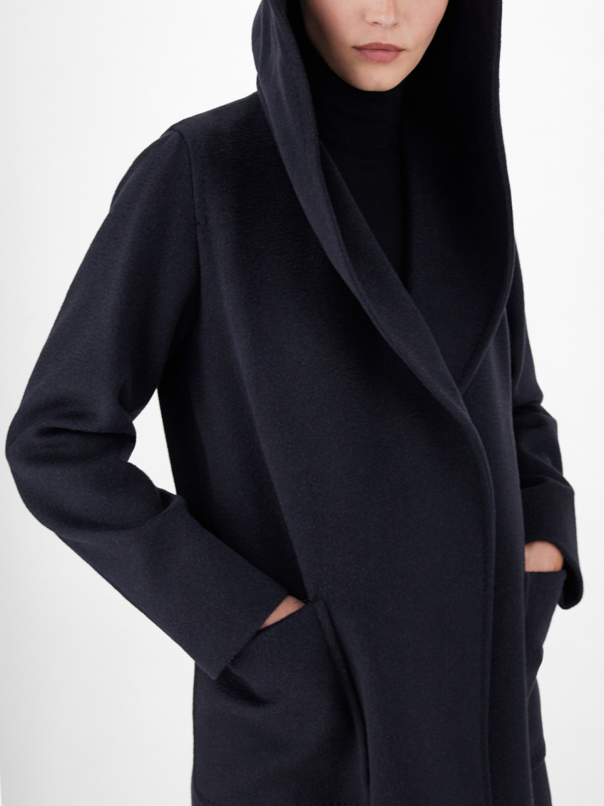 Navy Blue Rialto Camel Wool Robe Coat