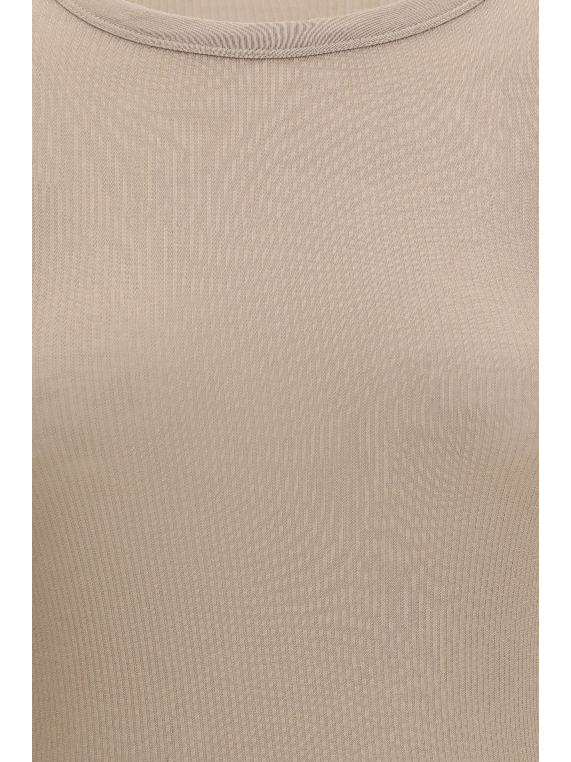 Ribbed Viscose Long-Sleeve Top — Beige