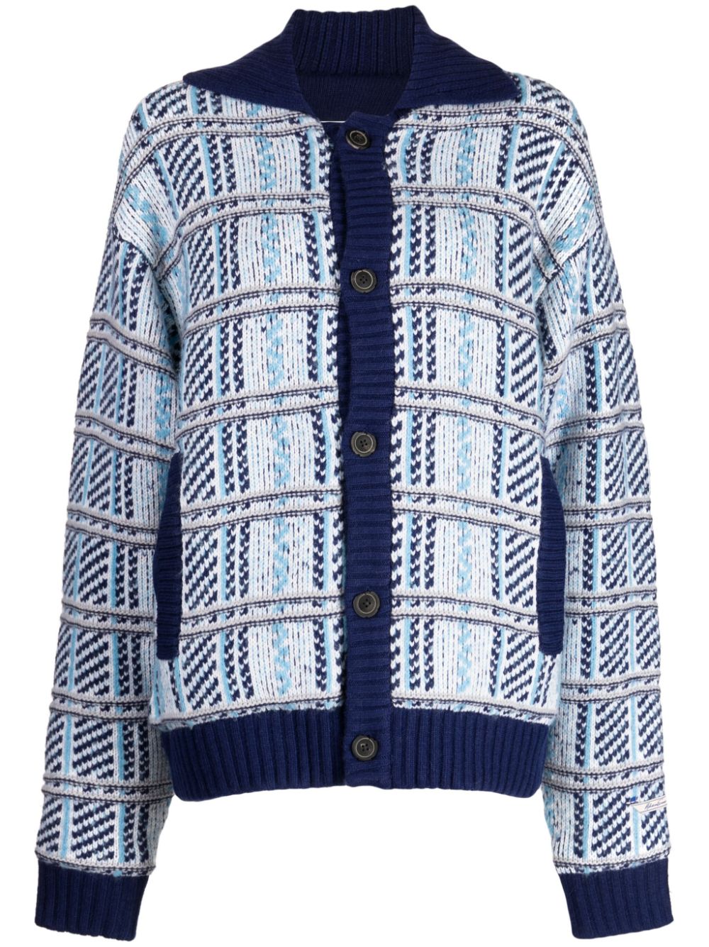 Checkered ribbed cardigan - Blue