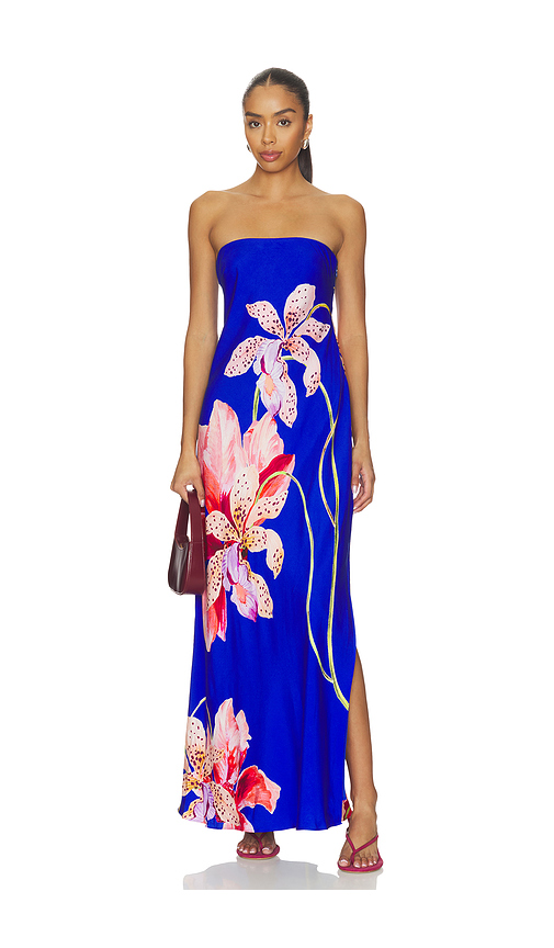 MILLY Vera Satin Floral Maxi Dress in Royal. 10. Also , 2, 4