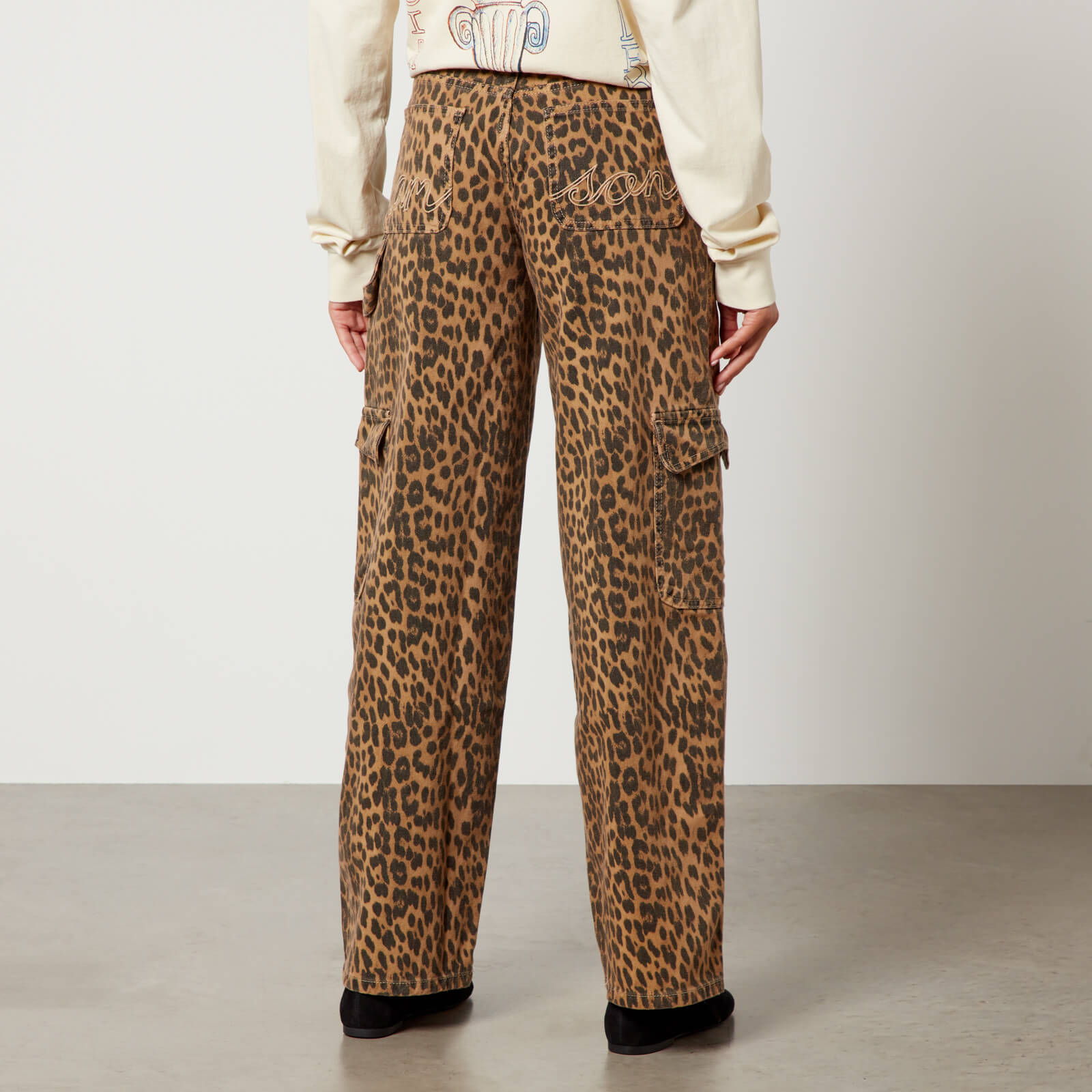 Damson Madder Dion Leopard-Print Cargo Wide-Leg Jeans - UK 8