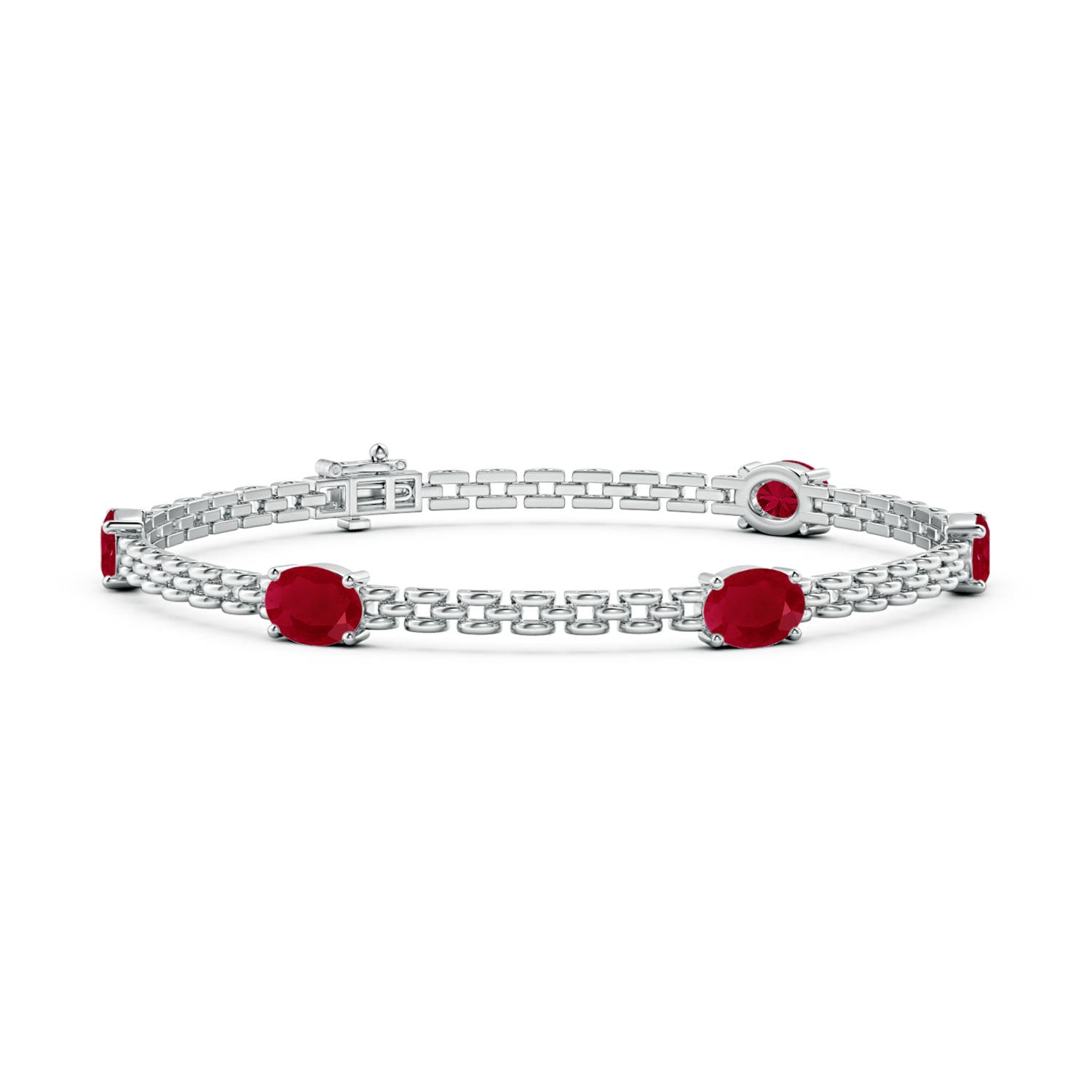 Angara 5.0 Carats Five Stone Oval Ruby Station Link Bracelet in 14K White Gold