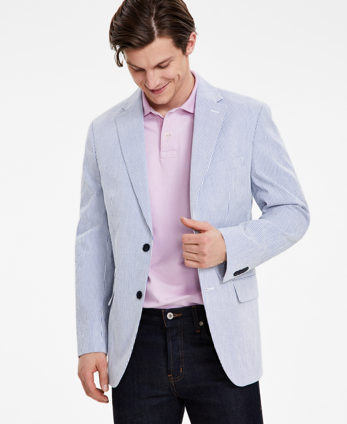 Men's Modern-Fit Seersucker Sport Coat - Blue/white