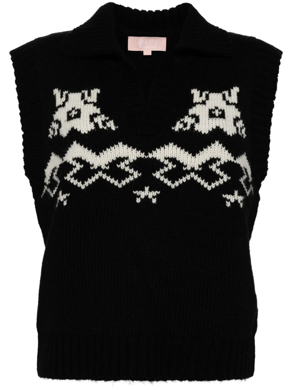 Intarsia knitted vest - Black