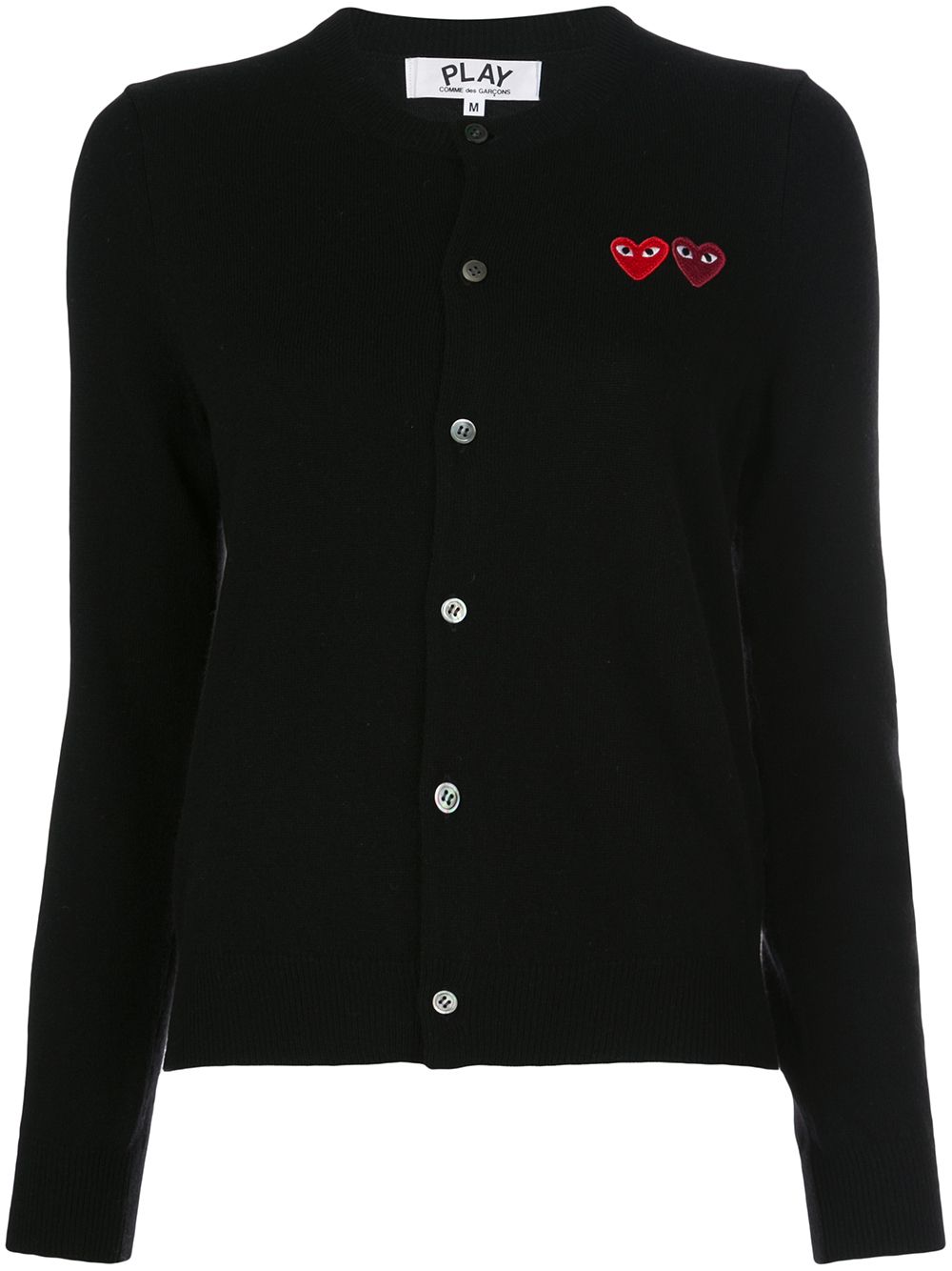 Double heart-patch knit cardigan - Black