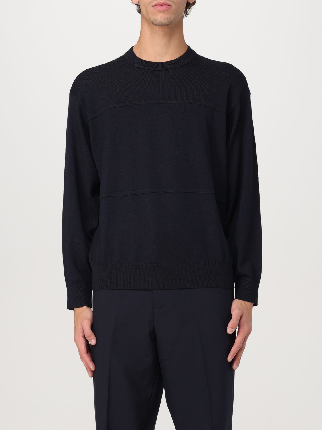 Colour-block virgin-wool jumper - Blue