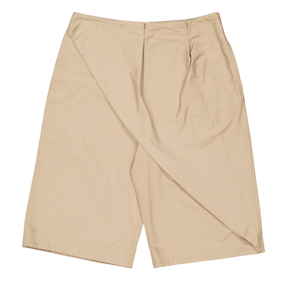 Logo Patch Pleated Cotton Shorts