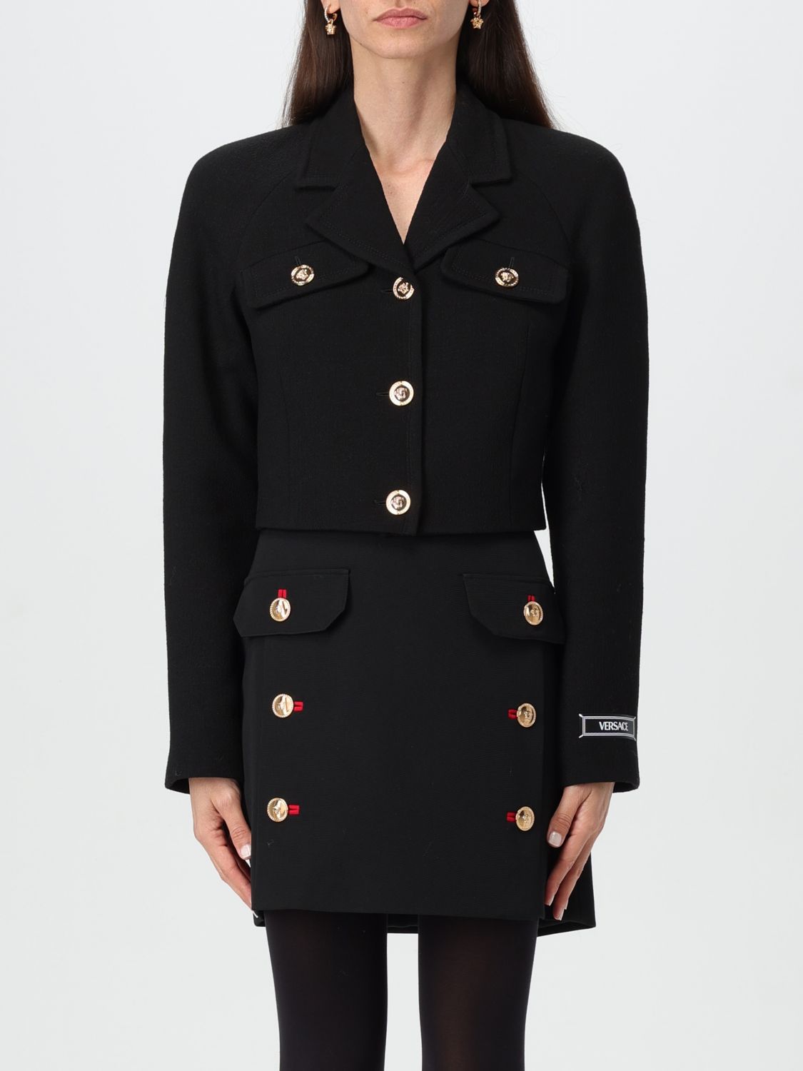 Medusa Head-buttons cropped jacket - Black