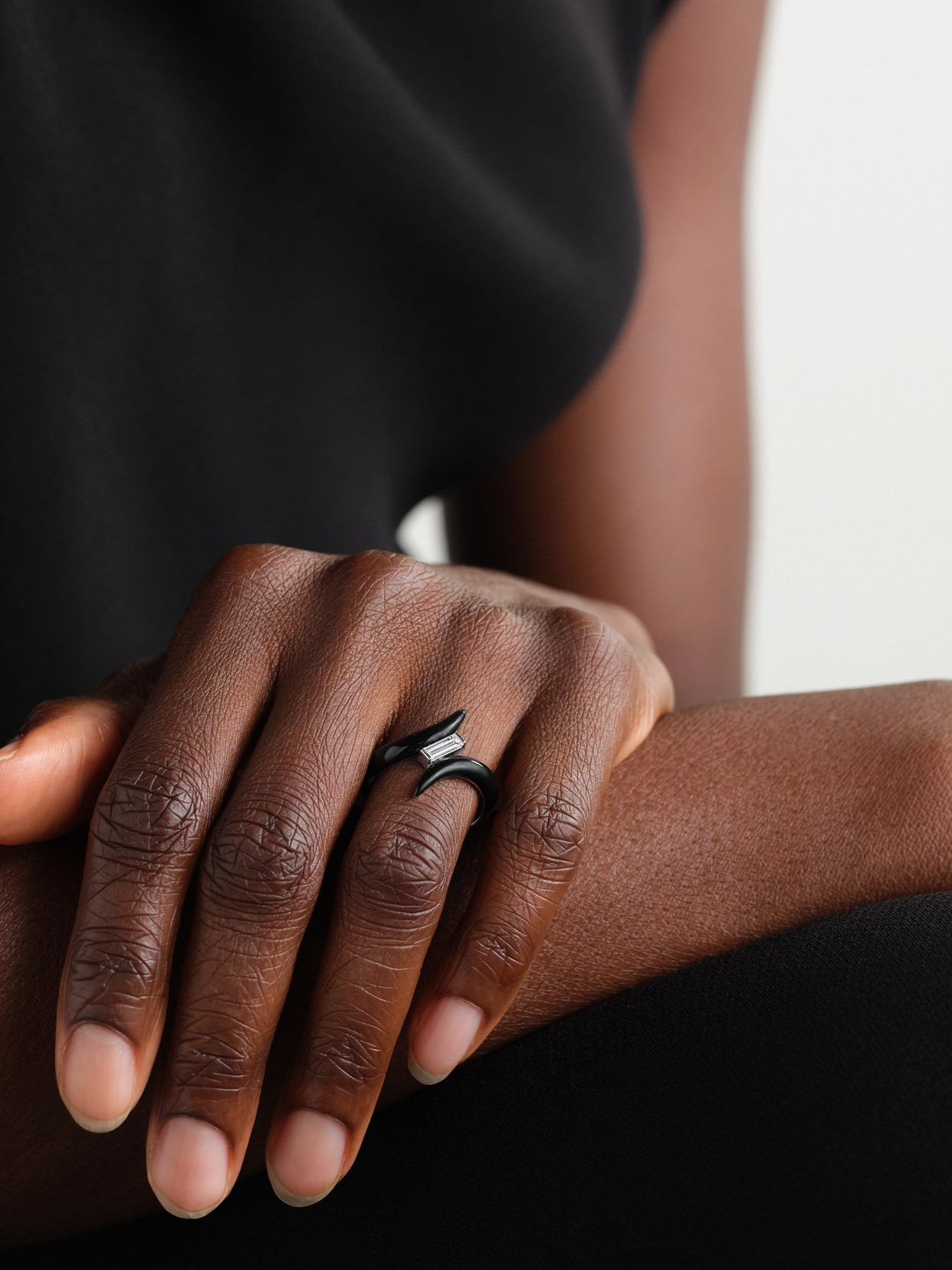 Oui 18-karat White Gold, Diamond And Enamel Ring - Black