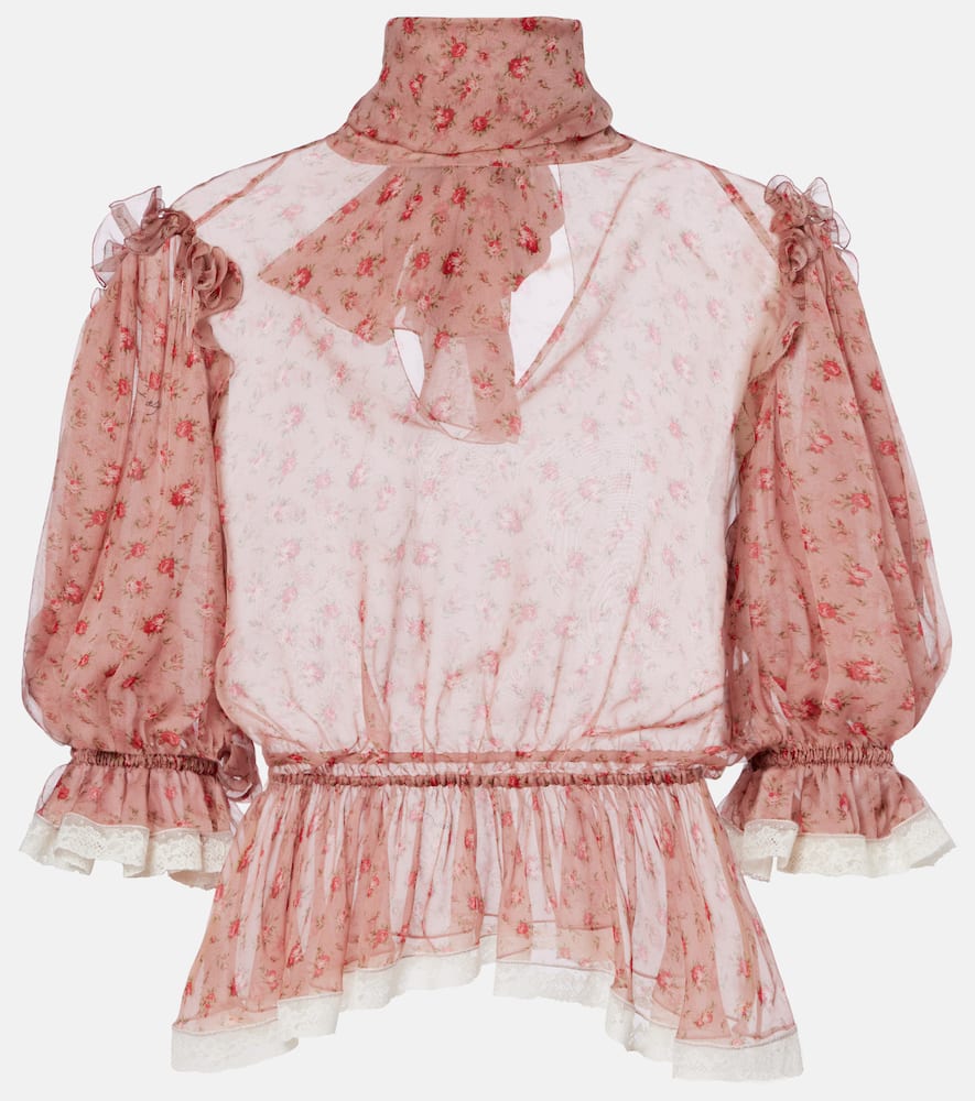 Floral silk and cotton chiffon blouse