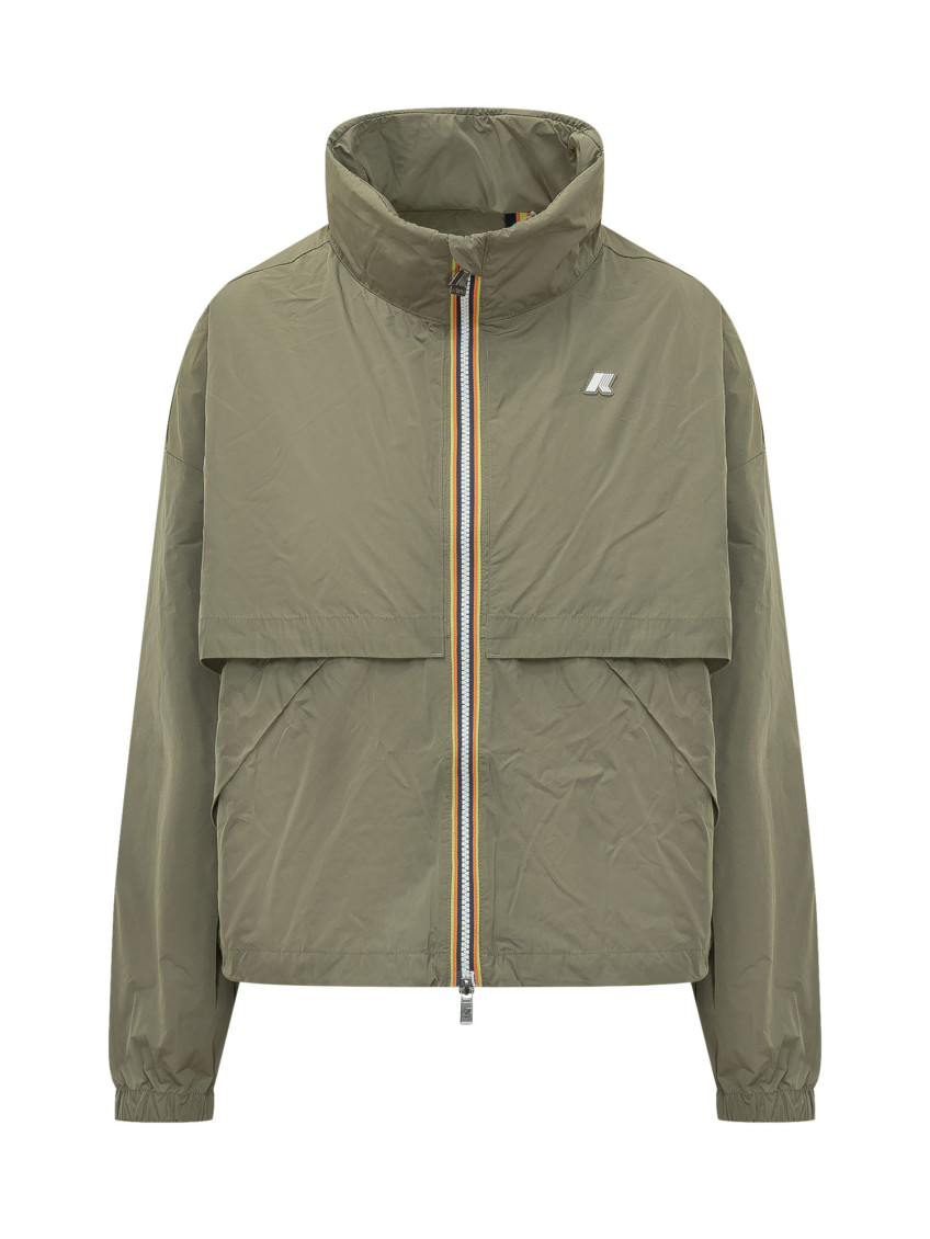 Green Solid Mandarin Collar Jacket