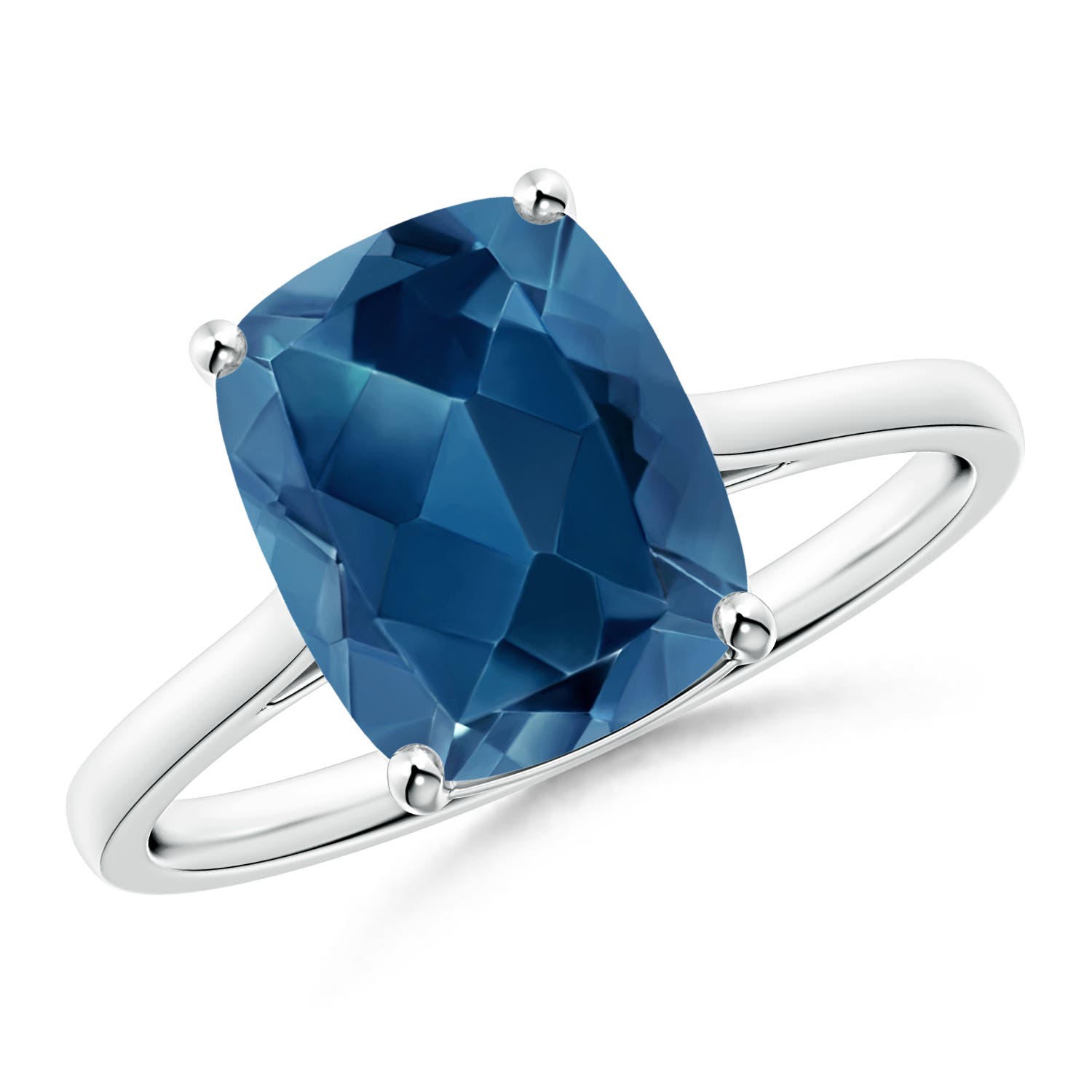 Angara 3.2 Carats Prong-Set Cushion London Blue Topaz Solitaire Ring in Platinum