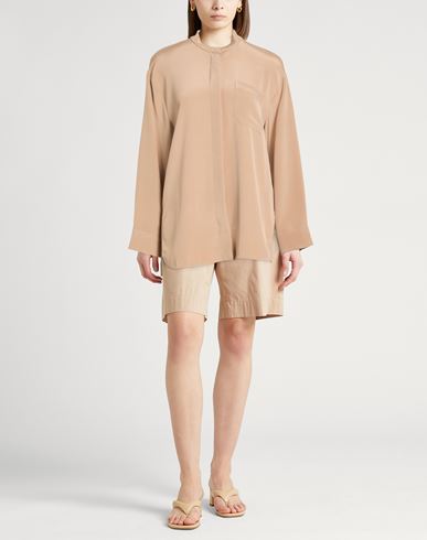 Woman Shirt Beige Size 6 Silk, Elastane