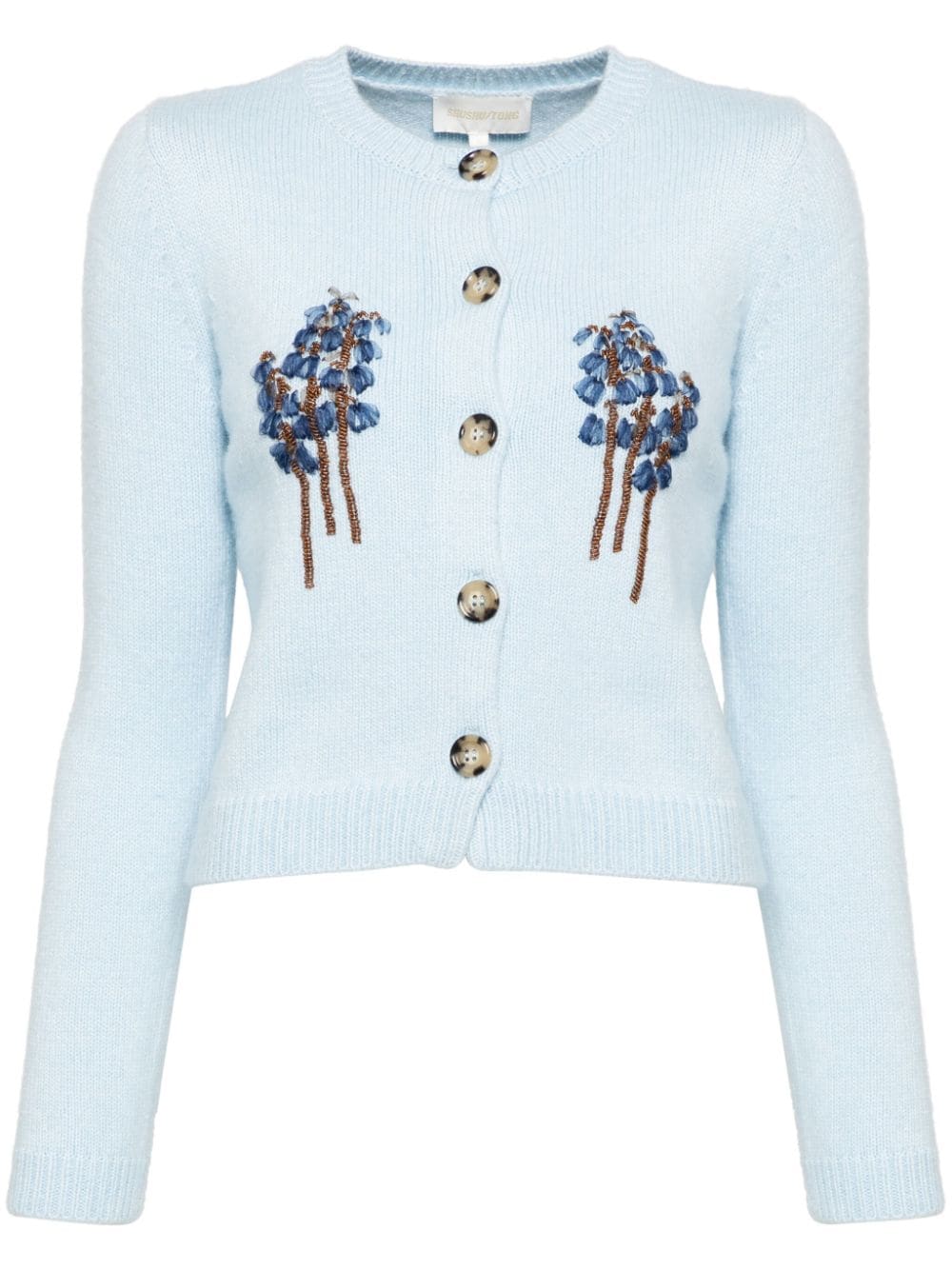 Bead-embellishment cardigan - Blue