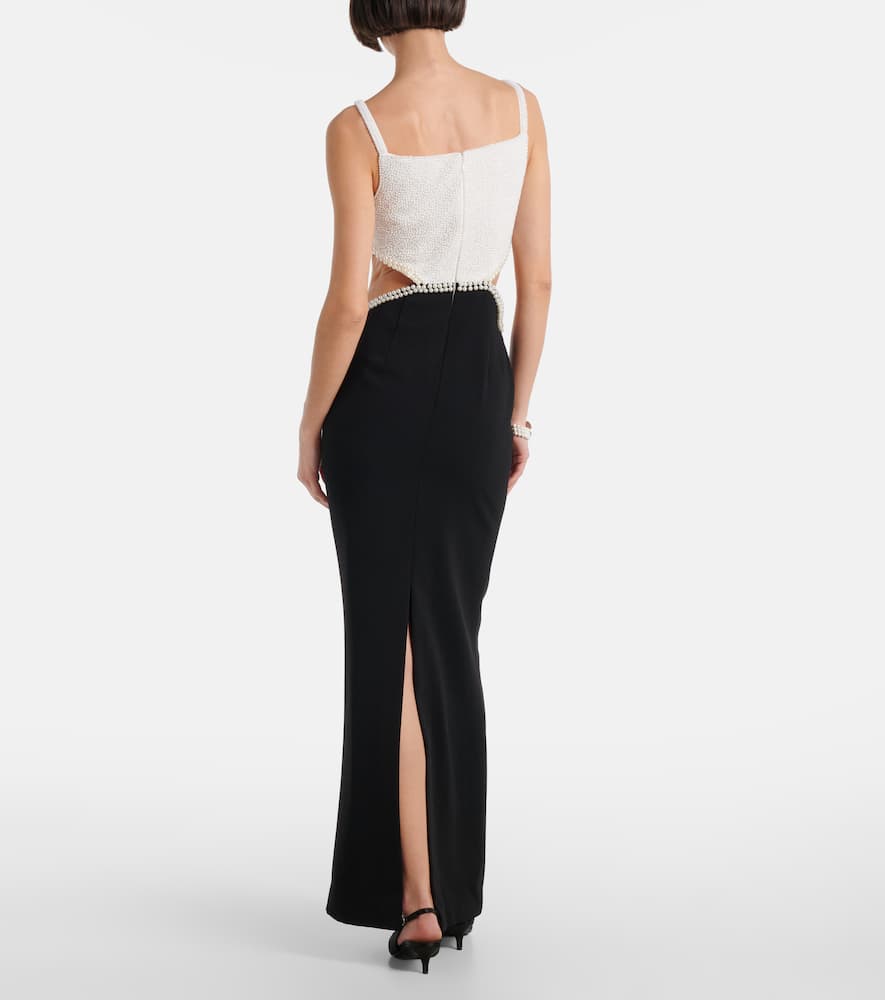 Self-Portrait Faux pearl cutout crêpe gown