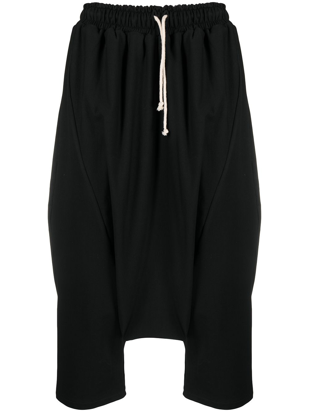 Cropped stretch-cotton drop-crotch trousers - Black