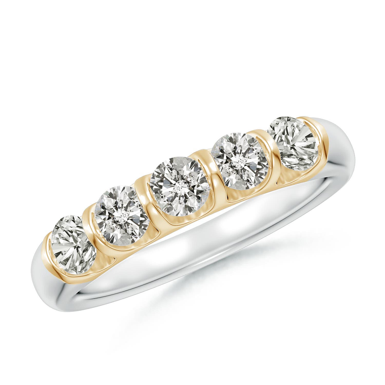 Angara 0.73 Carat Bar Set Five Stone Round Diamond Wedding Ring for Her in 14K White & Yellow Gold
