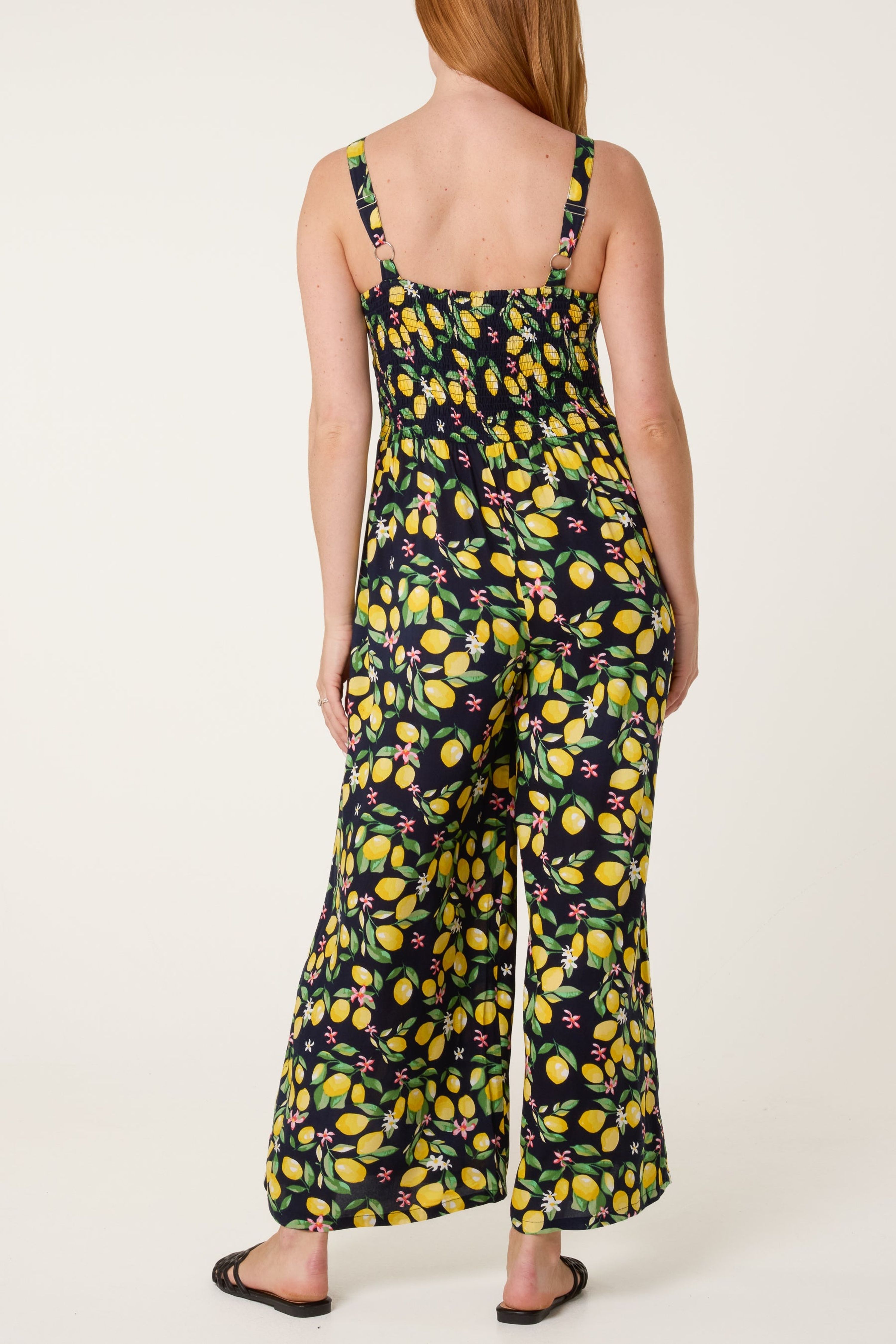 Blue Vanilla Women's Navy Lemon Print Front Tie Jumpsuit | : Mediu