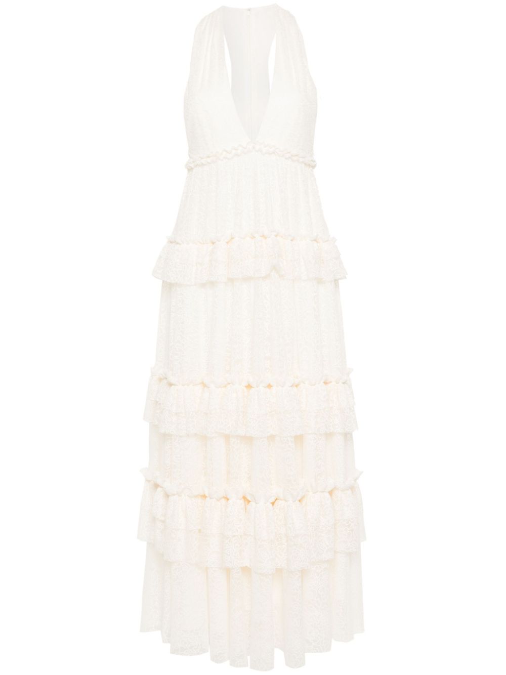 V-neck lace midi dress - Neutrals