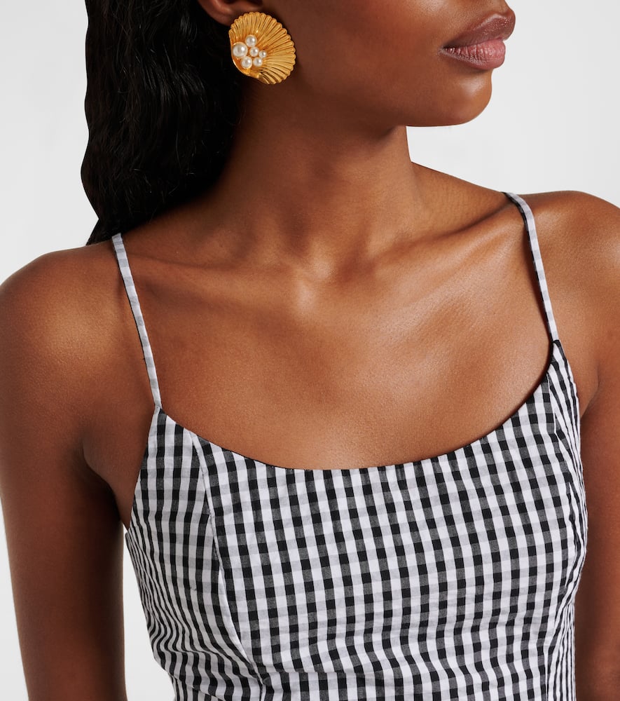 Gingham gathered cotton poplin minidress