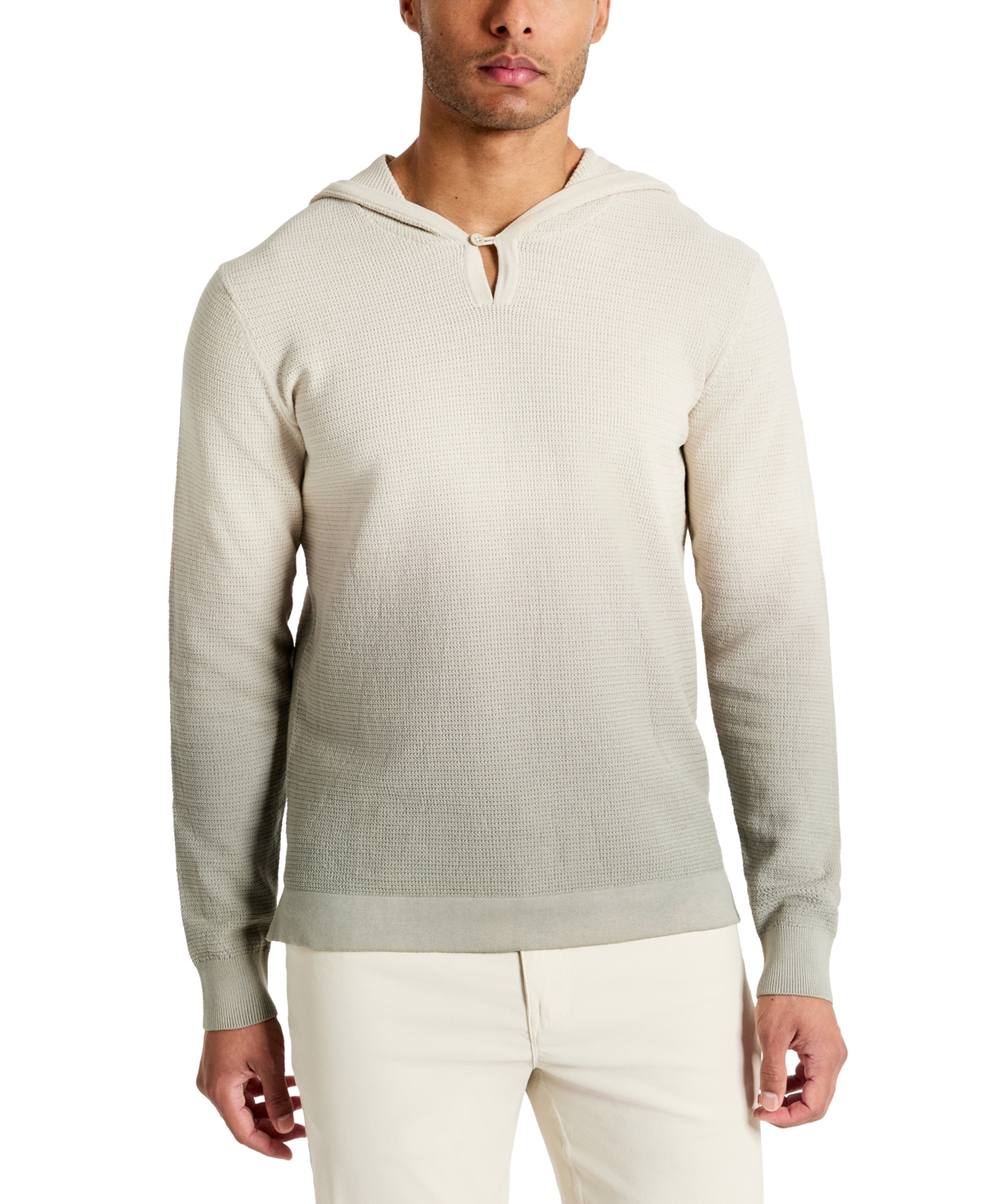 Men's 4-Way Stretch Die-Dyed Hooded Sweater - Tan/Grey