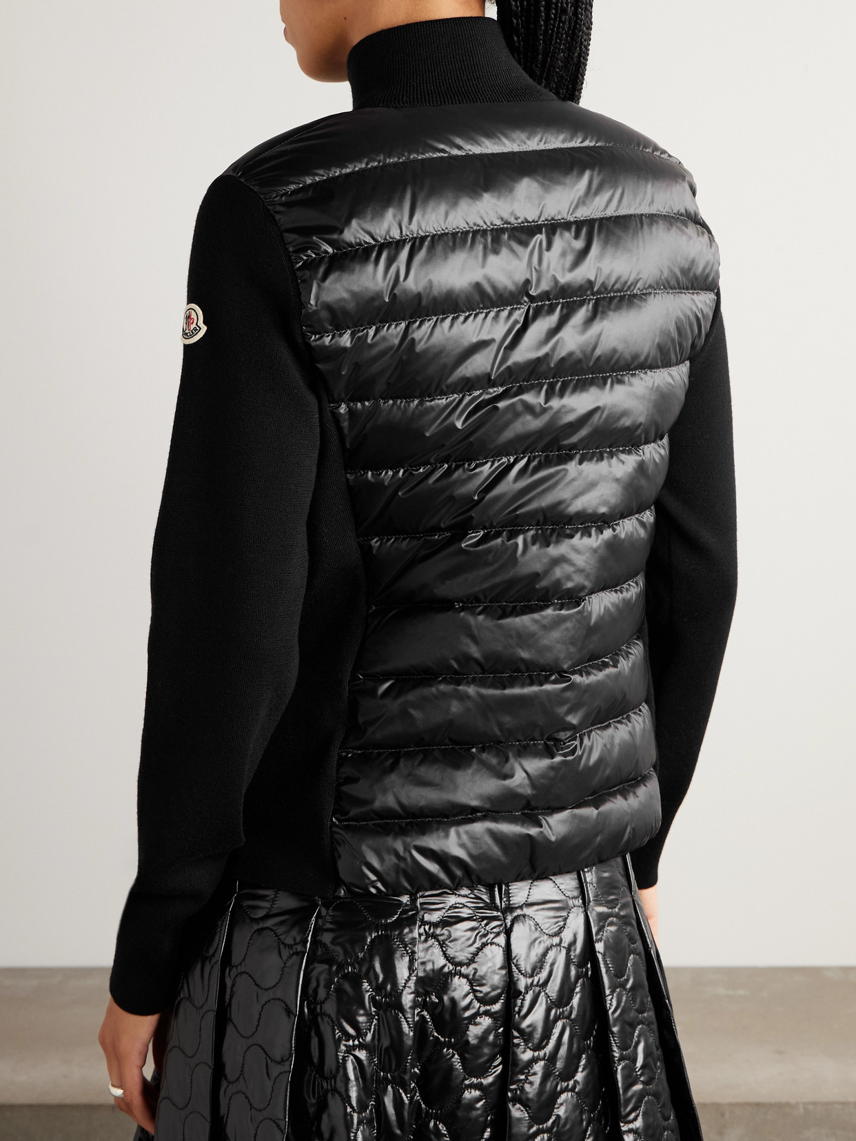 Wool And Quilted Shell Down Cardigan - Black