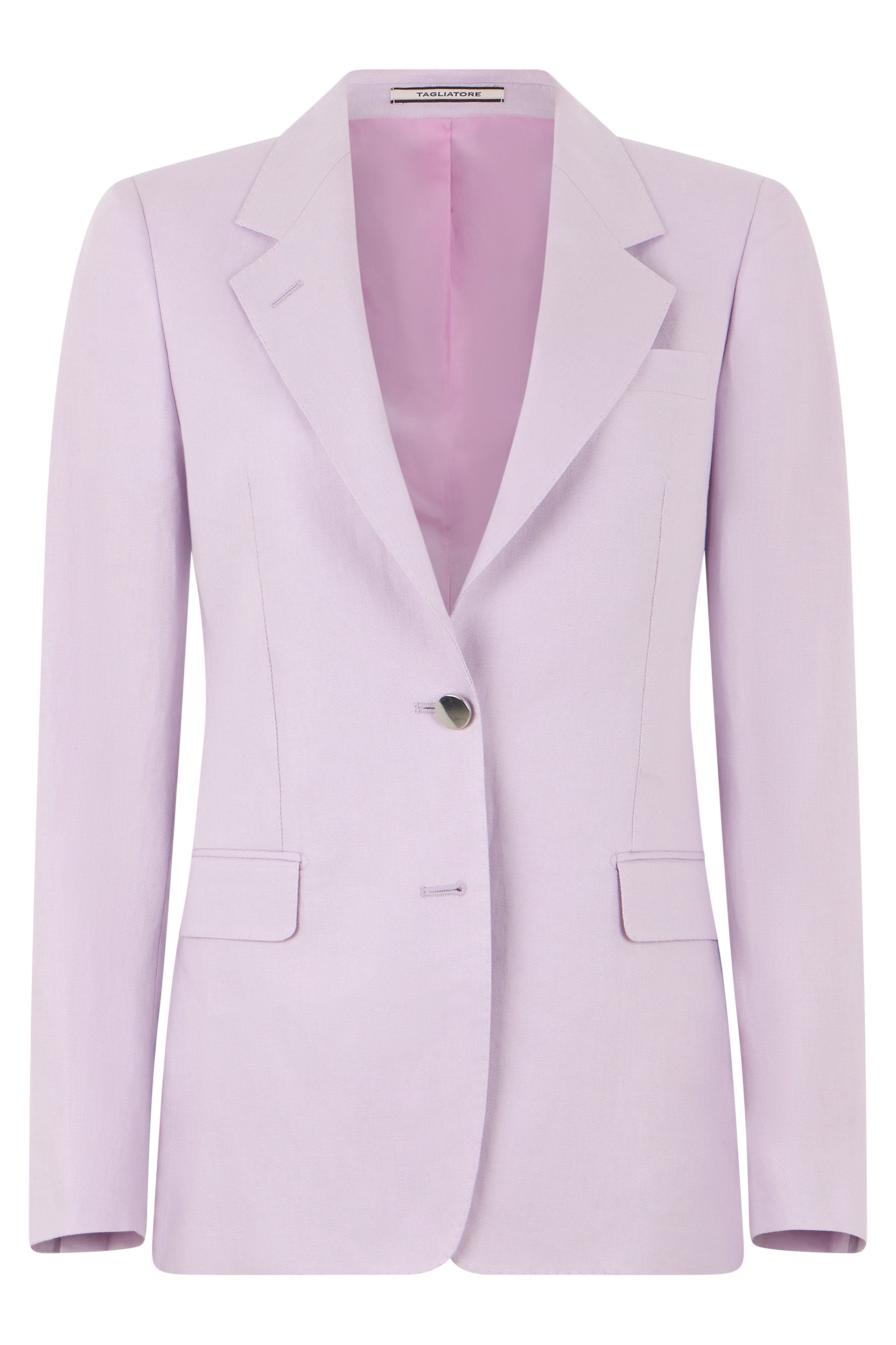 Single-Button Linen Blazer with Peak Lapels and Flap Pockets