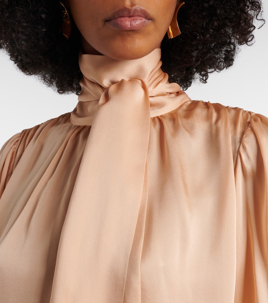 Ornament tie-neck silk chiffon blouse