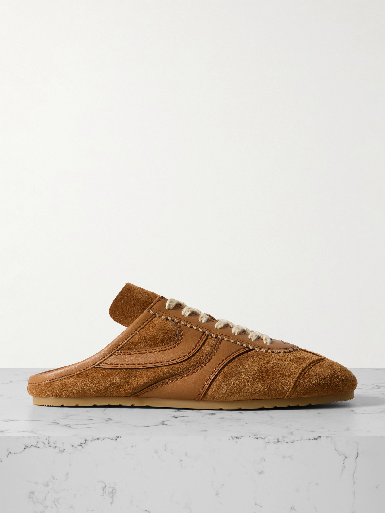 Leather-trimmed Suede Slip-on Sneakers - Brown