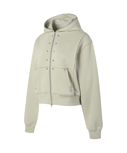 STUDDED FULL ZIP-UP HOODIE BEIGE