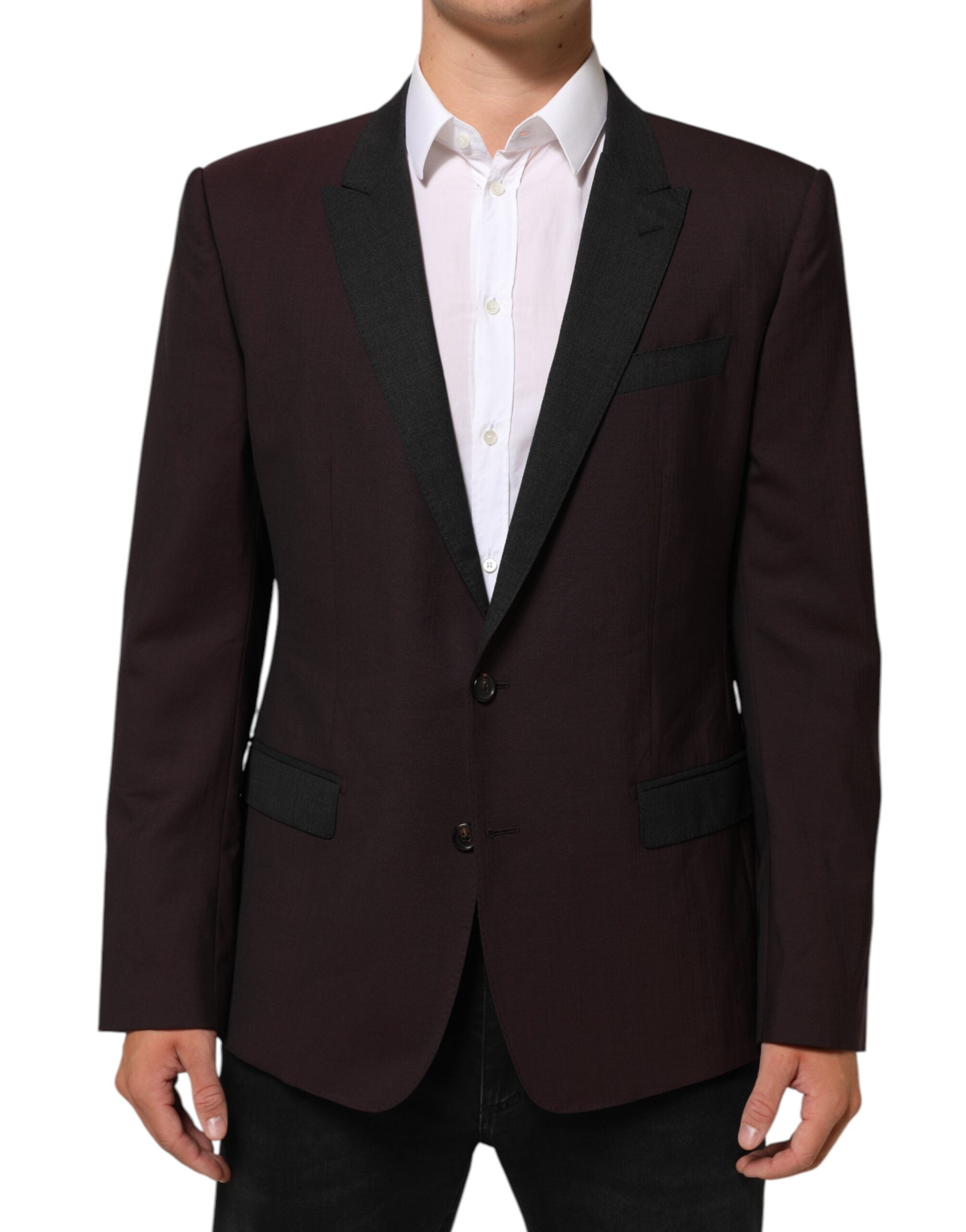 Peak-Lapel Wool Blazer — Maroon