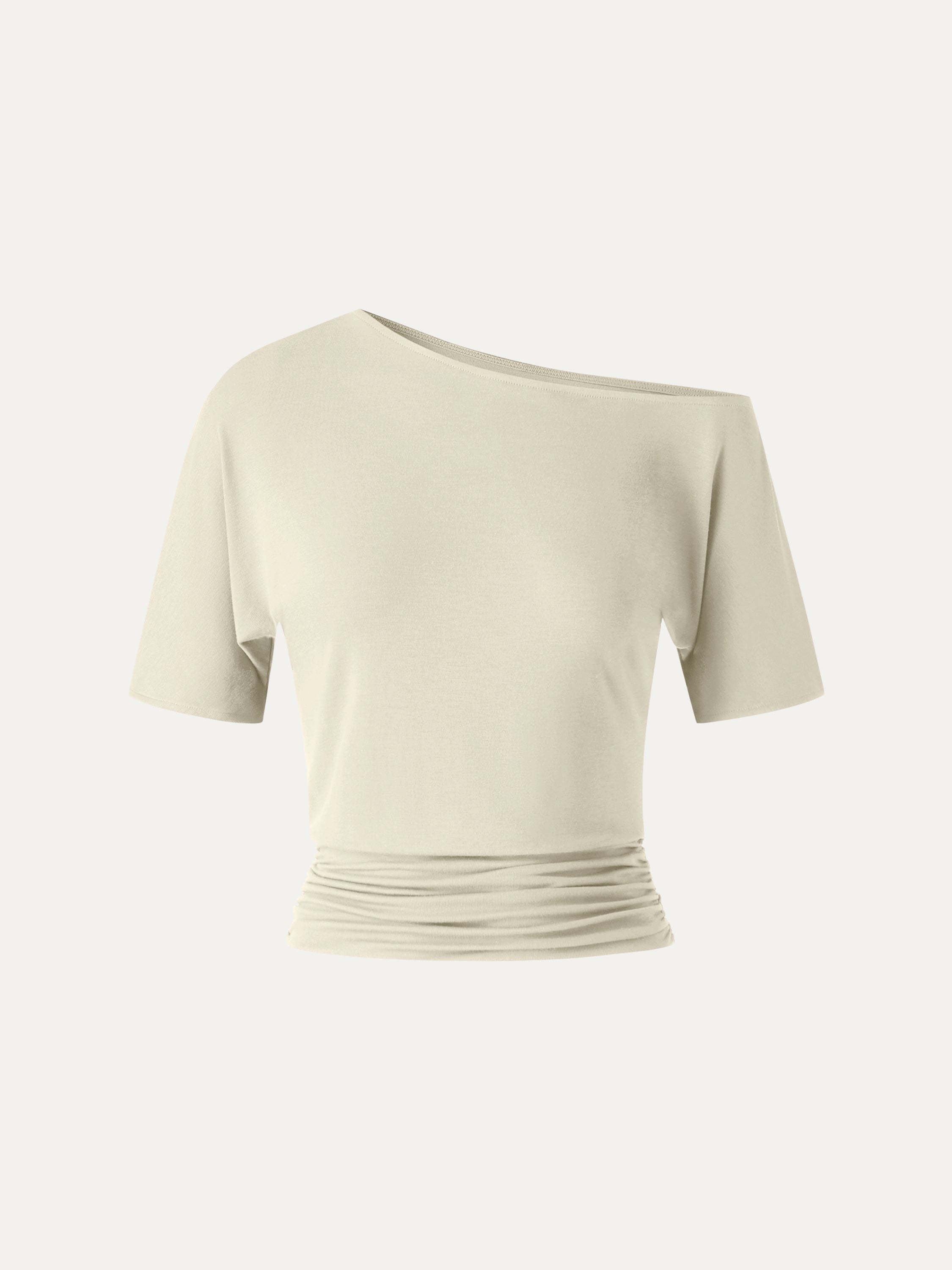Relaxed Short Sleeve Ruched Top - Pale Yellow