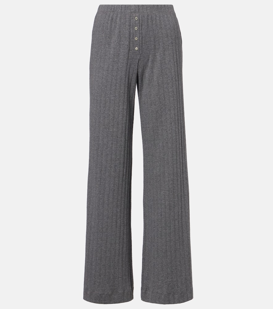 Pointelle cotton wide-leg pants