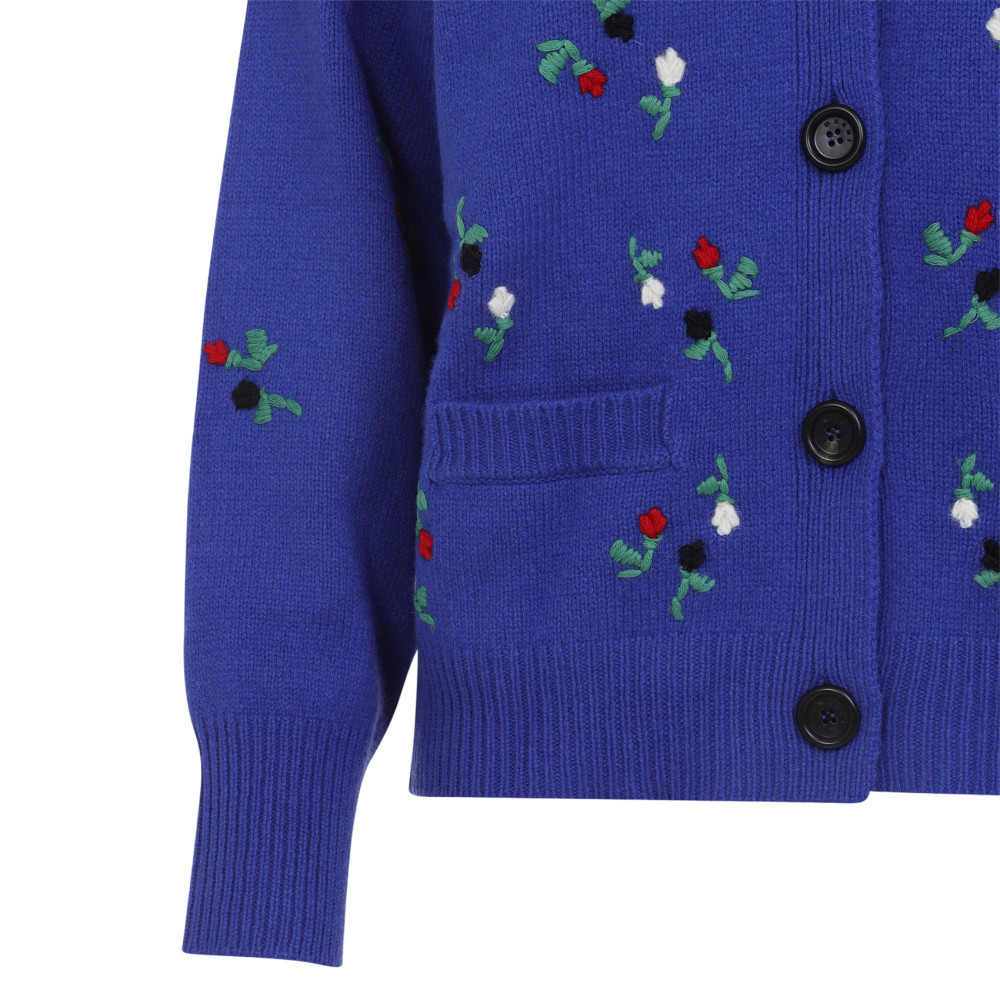 Blue Floral V Neck Sweater