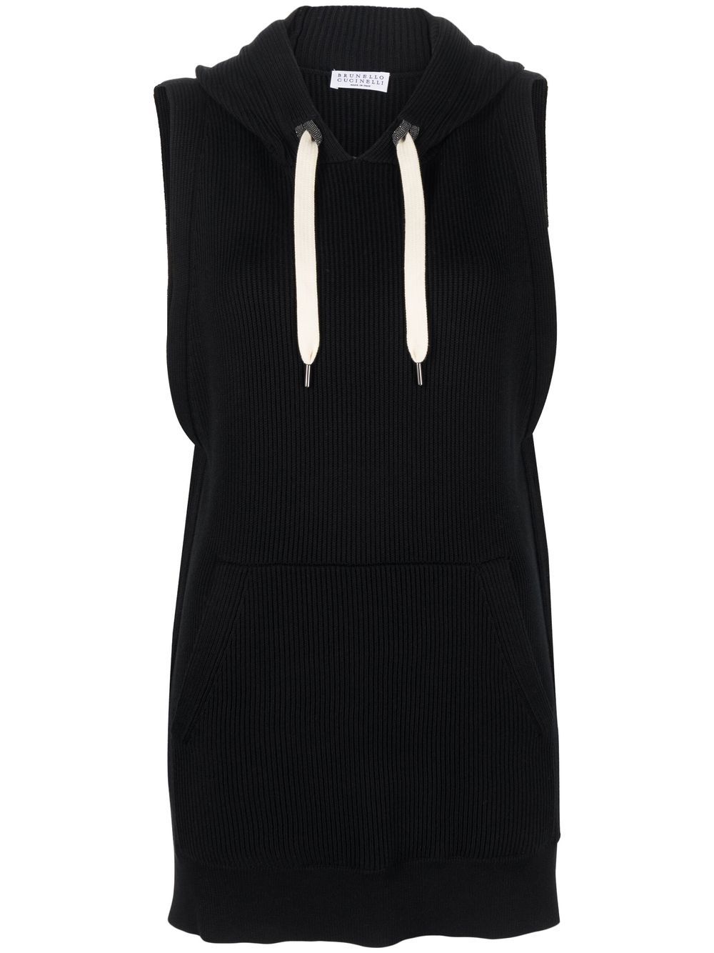 Ribbed-knit vest hoodie - Black