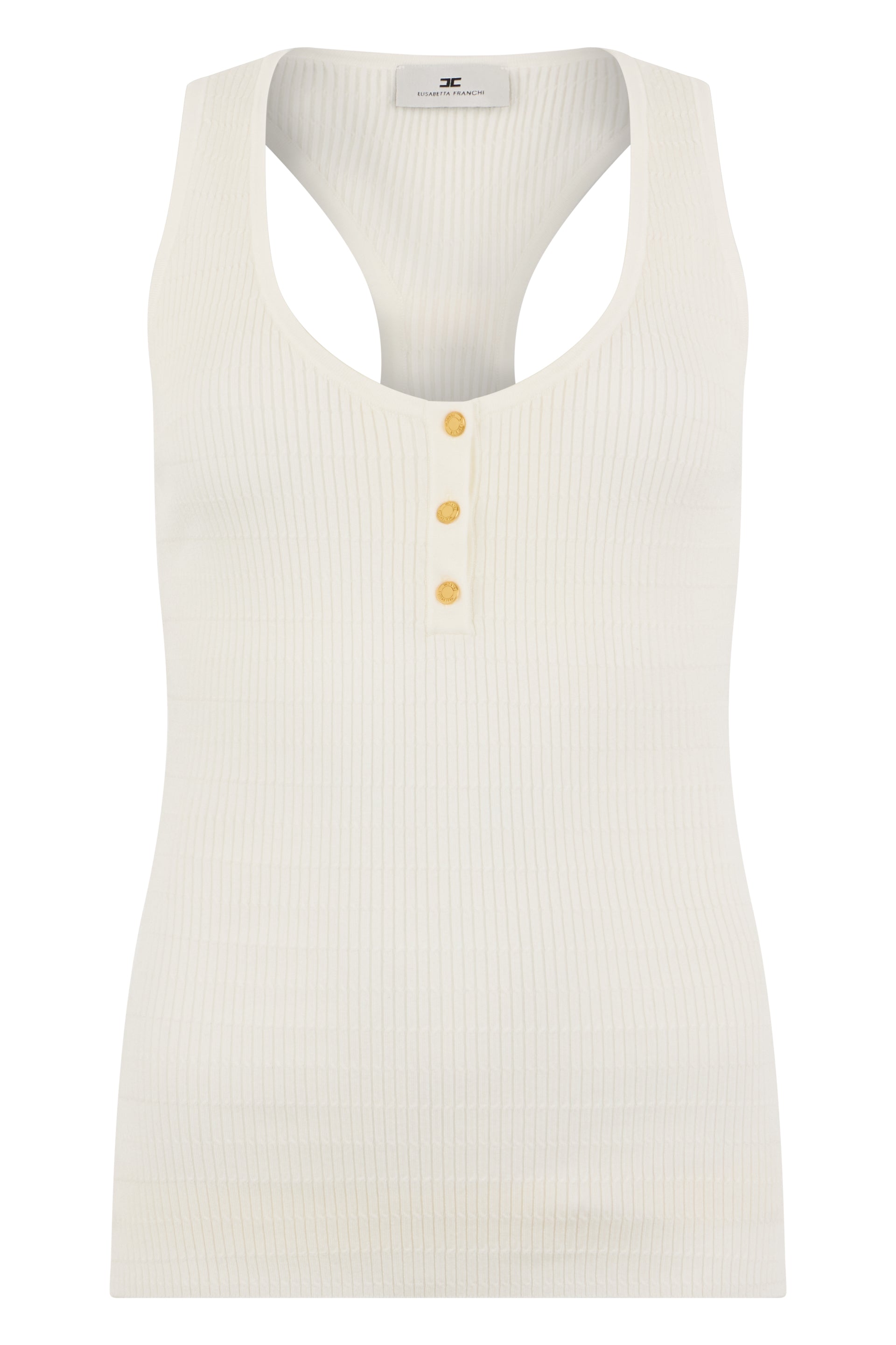Ribbed Deep V-Neck Button Tank Top