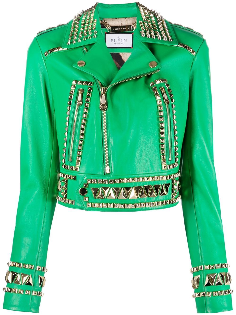 Gothic Plein cropped leather jacket - Green