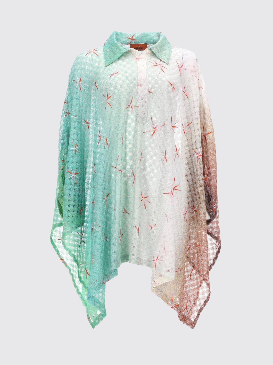 Embroidered V-Neck Viscose Mini Caftan with Asymmetrical Hem